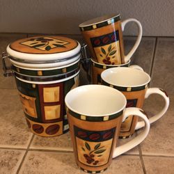 Coffee container and mugs