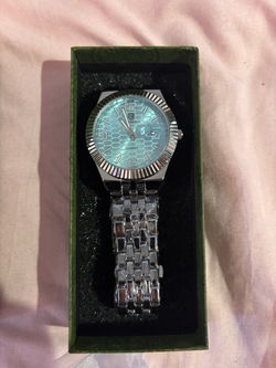 Silver Quartz Watch with Teal Honeycomb Dial