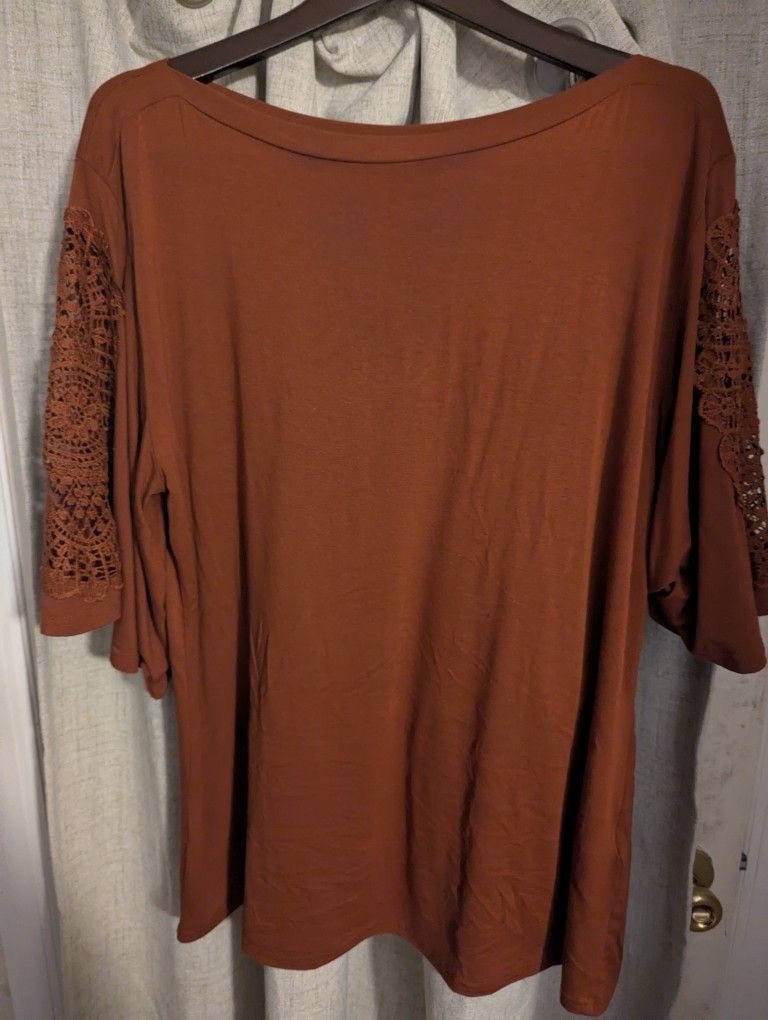 Red/Brown Amaryllis Lace Sleeves Boho. Shirt