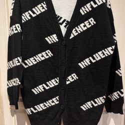 Niccolai Maglificio Size L Made in Italy black cardigan “INFLUENCER” in white letters