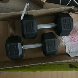 Set of 25lb Dumbbells And Rack 