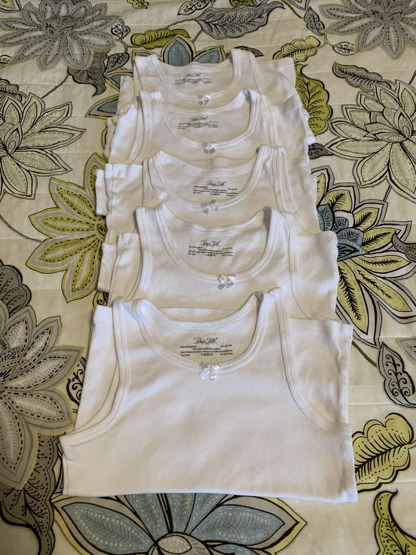 5 girls size medium white undershirts