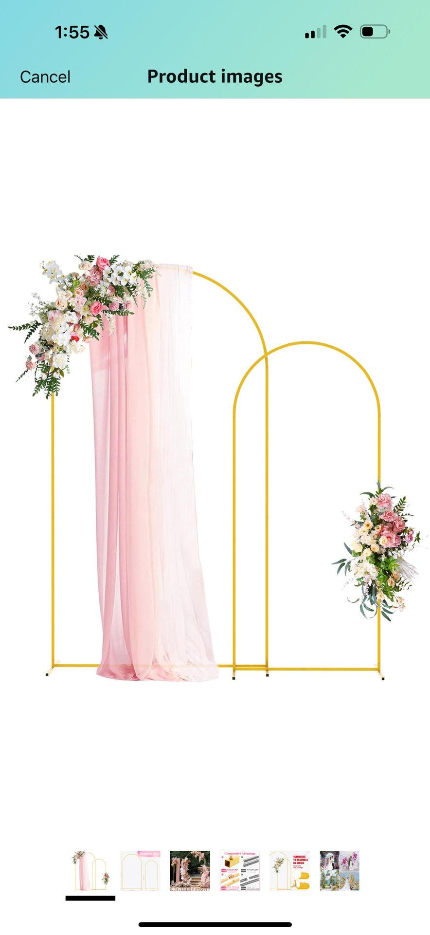 Wokceer Wedding Arch Backdrop Stand 7.2FT, 6FT Gold Metal Arch Stand Set of 2 for Birthday Party Wedding Ceremony Baby Shower Graduation Decoration
