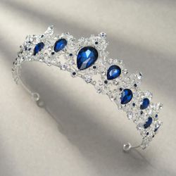 Tiara Cubic Zirconia Blue And Clear Silver