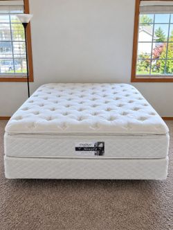 Queen Chateau Pillowtop Mattress, Boxspring and Metal Bed Frame
