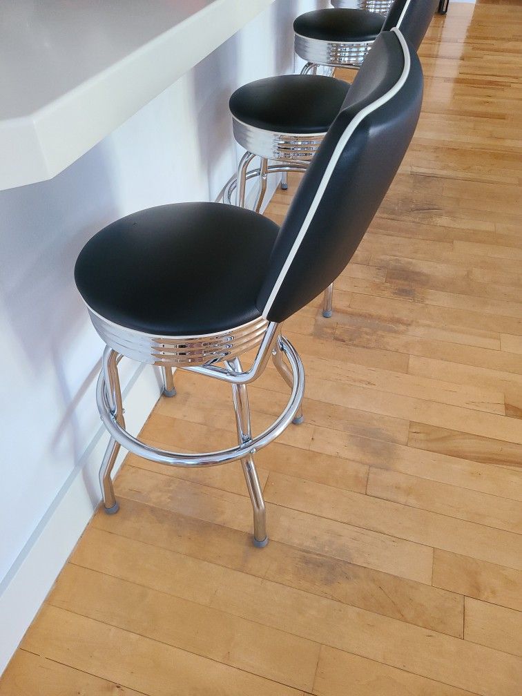 Williams Sonoma Leather Swivel Stools (4)