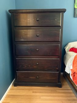 Dark Wood 5-Drawer Tall Dresser
