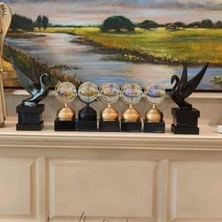 Flanking Sentry Swans Art Deco Sculptures