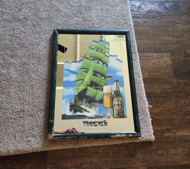 VINTAGE RARE Beck’s Beer Alexander Von Humboldt Boat Advertising Bar Mirror