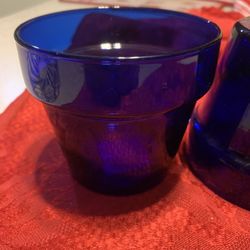 Set Of 2 Vintage Libbey Cobalt Blue Flower Pot Glass Planters