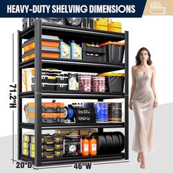 72" H Garage Shelving, Heavy Duty Storage Shelves, Garage Storage Shelves, Adjustable 5 Tier Metal Shelving Unit, Utility Shelves for Garage Warehouse