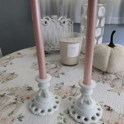 Set of Milk Glass Candle Holders