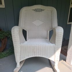 White Resin Wicker Rocking Chair