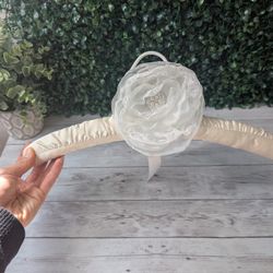 Vintage Padded Satin Hanger With Handmade Flower Accent And Swarovski Beads And Crystals, Bridal Hanger 