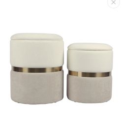 Cream And Tan Chenille Storage Ottoman - Set Of 2 (TOGIGI) $99 