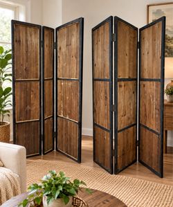 Matching Set of 2 Rustic Wooden Folding Room Dividers