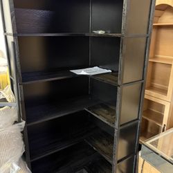 Wood Corner Book Shelf, 5 Tier 65 Inch Tall Bookshelf with Storage, Floor Standing Display Book Shelf for Living Room, Kitchen, Home Office, Rustic bl