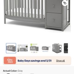 Delta Children Mason 6-in-1 Convertible Crib and Changer, Gray - NEW