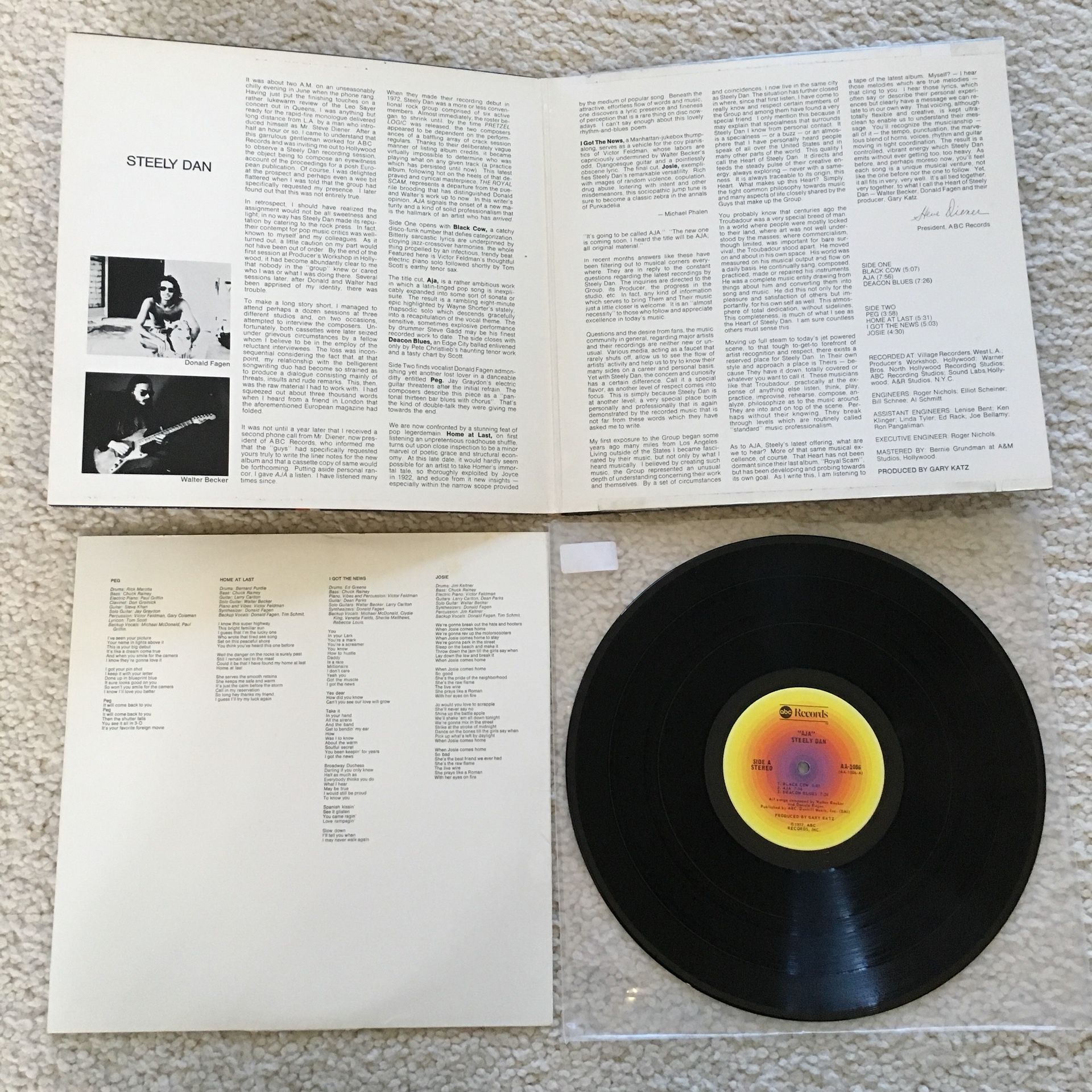 Steely Dan “Aja” vinyl lp 1977 ABC Records AB 1006 highly sought 