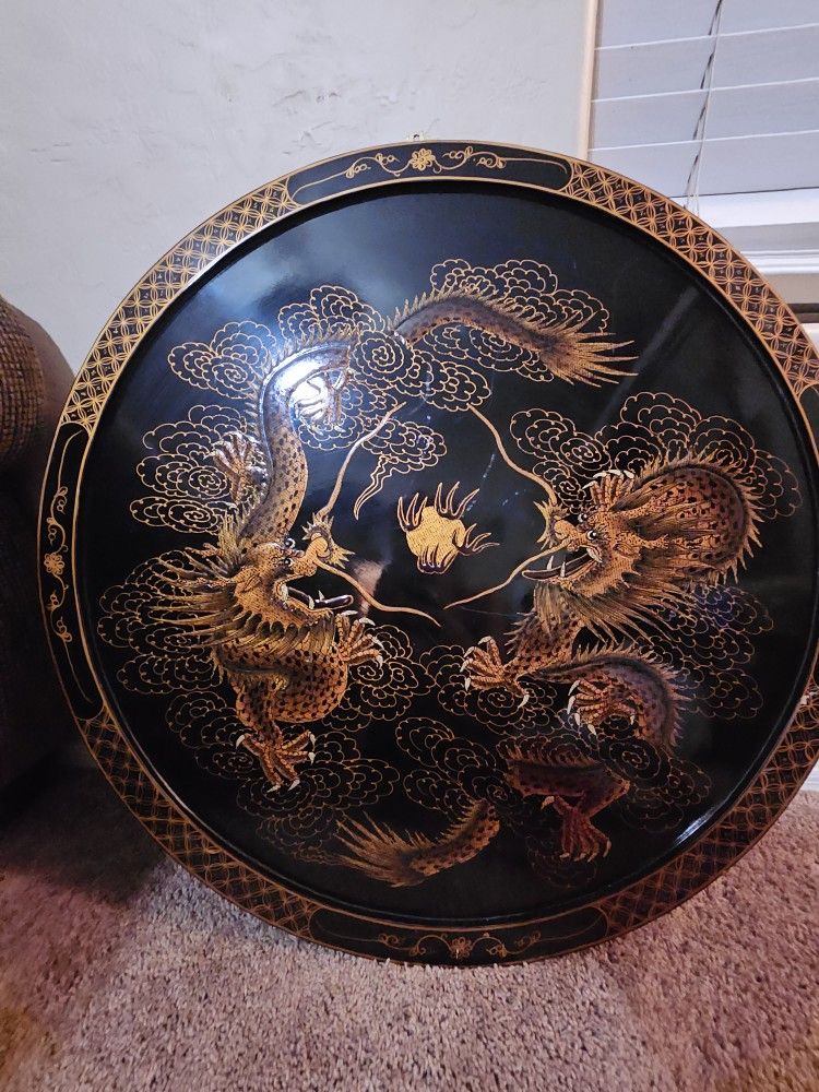 Vintage Japanese Hand Painted Lacquered Tea Tray Wall Art