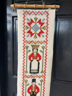 Vintage Tapestry Wall Hanging Needlepoint Handcrafted Sweden Swedish Denmark Collectible