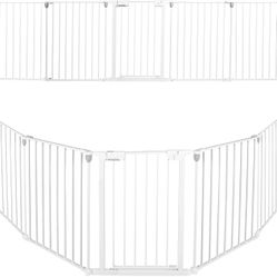 Baby Gate Extra Wide with 5 Metal Pannels,Extra Long Dog Gate Pet Gate or Used to Stairs Doorways Fireplace Fence,3-in-1 Baby Gate Playpen,Child Safet