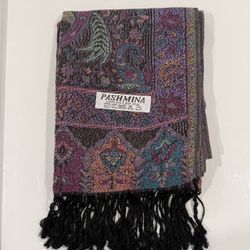 New | Limited Edition: Black Pastel Multicolor Pashmina Shawl