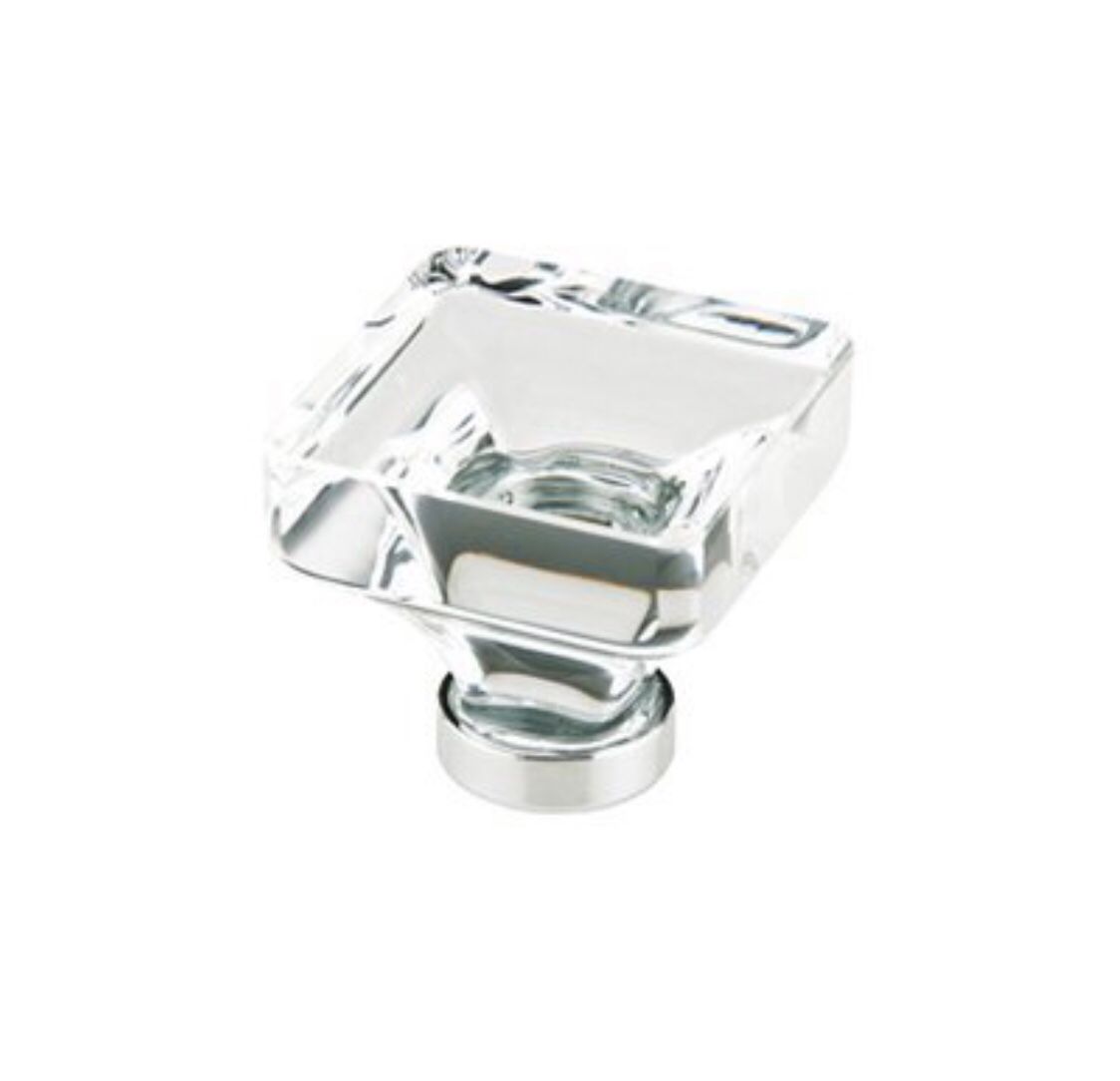 Crystal Knob - 1 3/8" (35mm) Square Knob in Satin Nickel