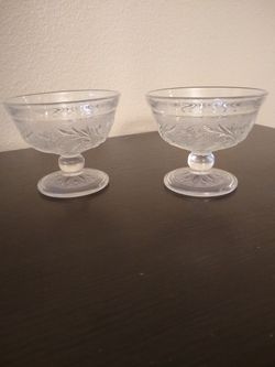 Depression Glass Crystal, Pair of Dessert or Fruit Bowls/Dishes, 100 years old but perfect condition!!