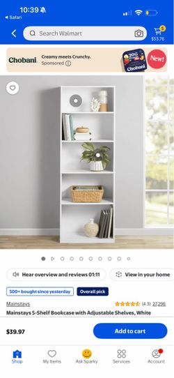 Mainstays 5-Shelf Bookcase with Adjustable Shelves, White
