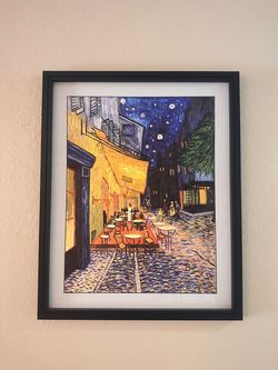 Framed Van Gogh "Café Terrace at Night" Painting – 30.5" x 25.5"