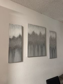 Abstract Silver and Gray Canvas Wall Art Set of 3