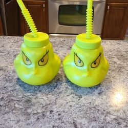 💚 Grinch Holiday Cups – Set of 2 Reusable Straw Drink Cups | Christmas Party | Dr Seuss Collectible