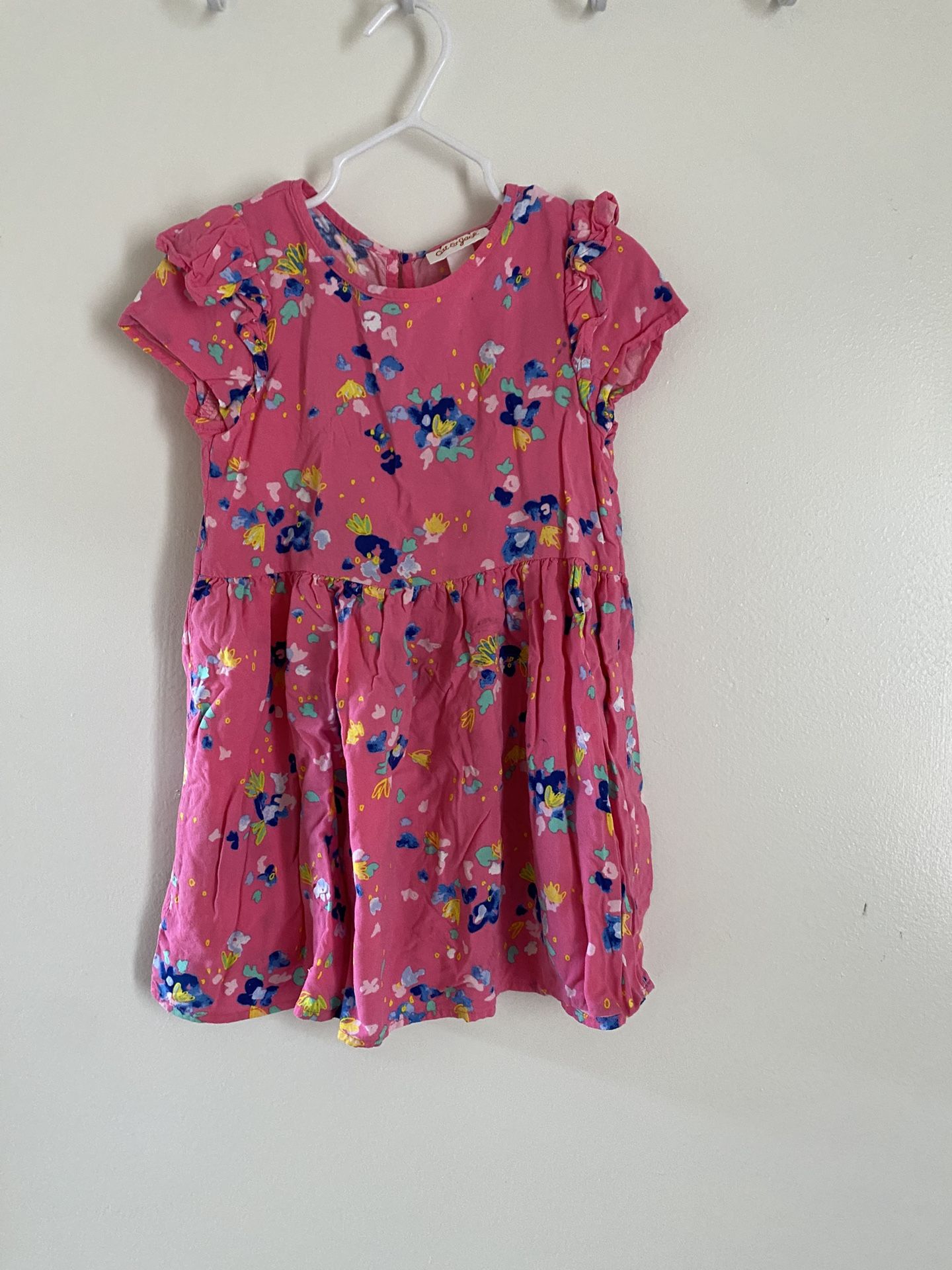 Cat & Jack White Pink Summer Dress With Floral Print - Gently Used - Size 4