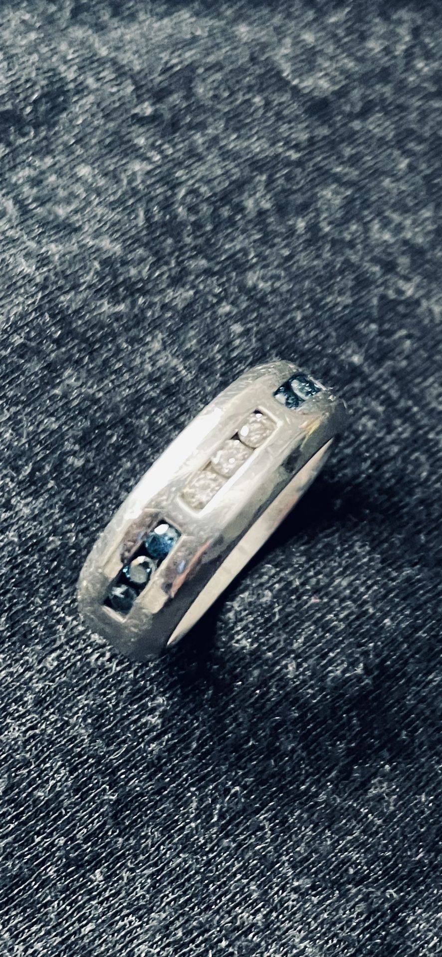 Men’s Wedding Band Ring Blue And White Diamonds
