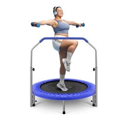 40”Trampoline for Adults - Compact Fitness Rebounder with , Exercise Trampoline with Max Load 330lbs, Indoor/Garden Whole-Body Work