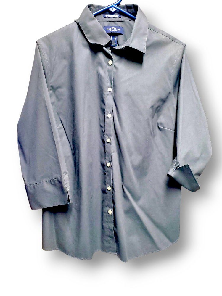 Mens Dress Shirt 16 Gray The Outfitters By Land's End Wrinkle Free Broadcloth 12.5" Sleeve