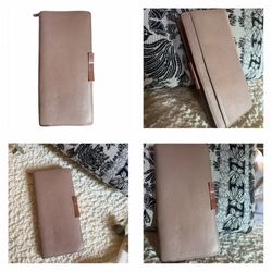 Ted Baker Dusty Pink Long Wallet - Pebbled Leather Rose Gold Bar Clasp - Alsinia