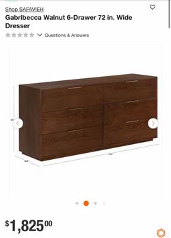 Brand New Walnut 6-Drawer 72 in. Wide Dresser