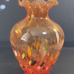 Beautiful Orange Multicolor Murano Vase With Ruffled Top 