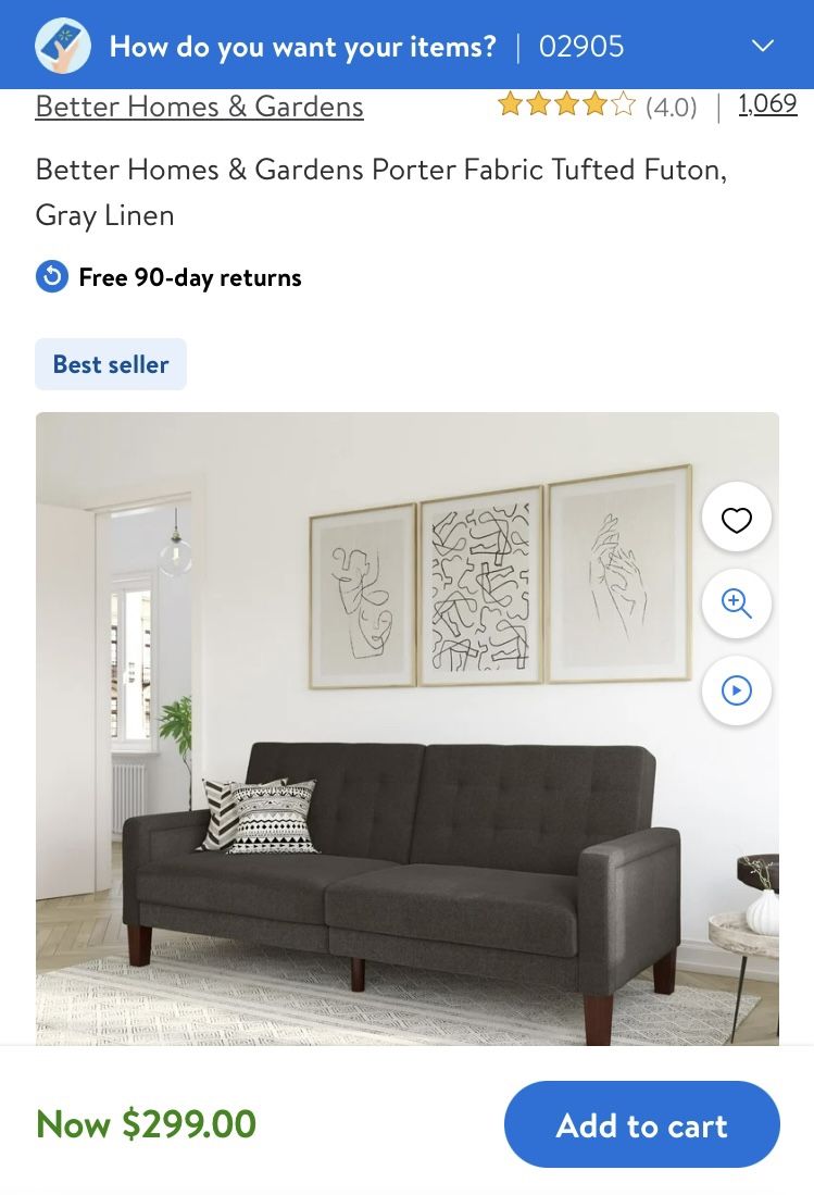 Tufted Futon, Gray Linen