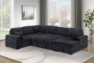 Brand New Black Sectional Sofa Storage Sleeper