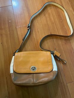 Coach Park Colorblock Leather Turnlock Flap Crossbody Bag Orange Multi
