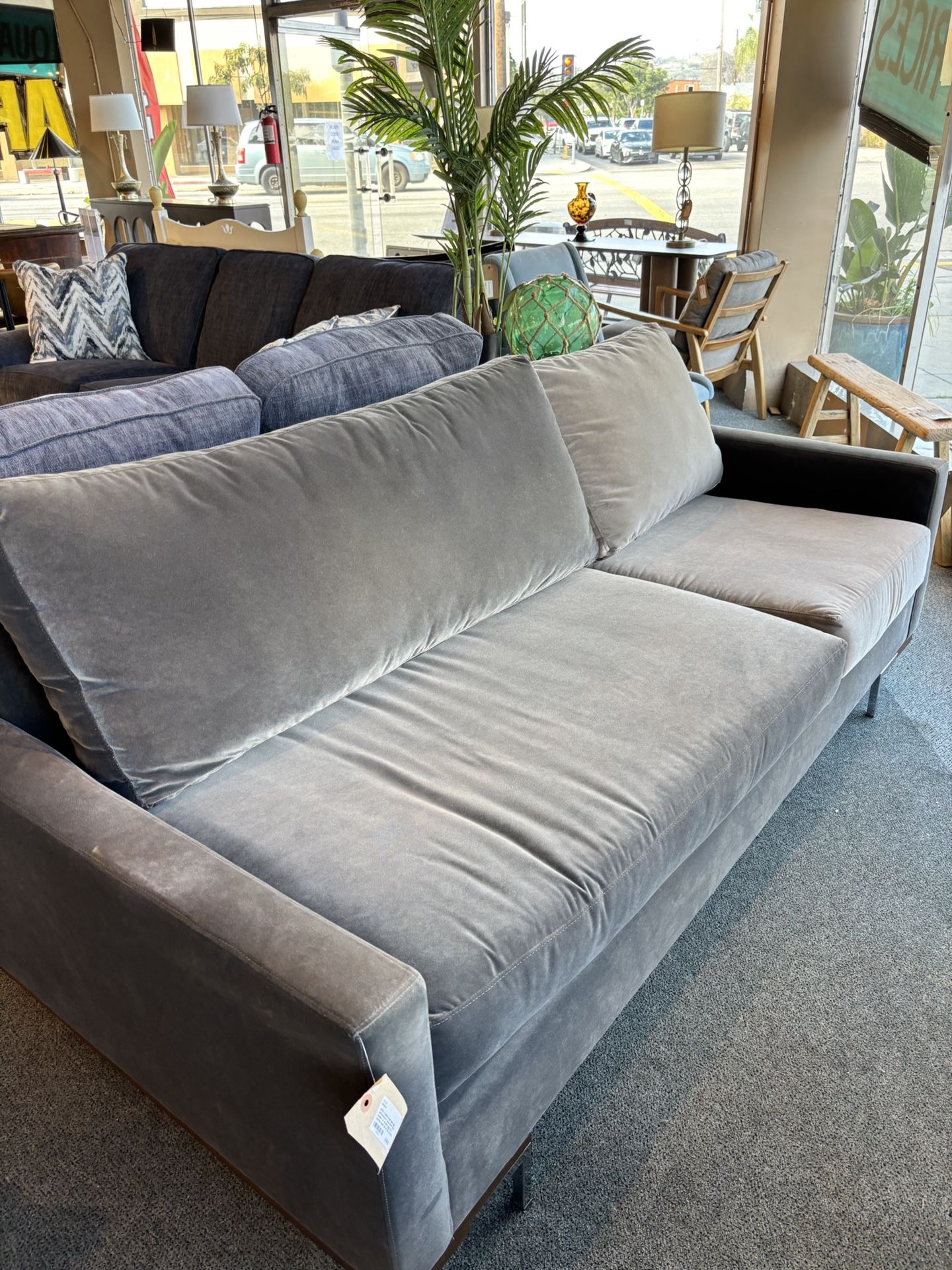 Modern Sofa Grey 2 tone velvet sofa SKU 7N1TNJ
