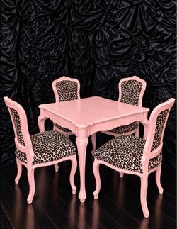 Pink French Provincial Dining Table and Chair Set