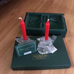New Waterford Marquis reindeer candle holder pair