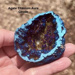 Agate Titanium Aqua Aura Geode 40.4g Very Sparkly BEAUTIFUL