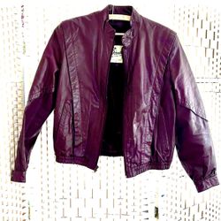 Leather, Vintage, Early 80s, Faux Fur, Maroon, Oxblood, Medium