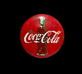Authentic Vintage Coca-Cola 24” Porcelain-Enamel Button Sign