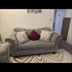 2 Grey Embellished Diamond Couches Two Piece Includes 4 Gray Pillows 